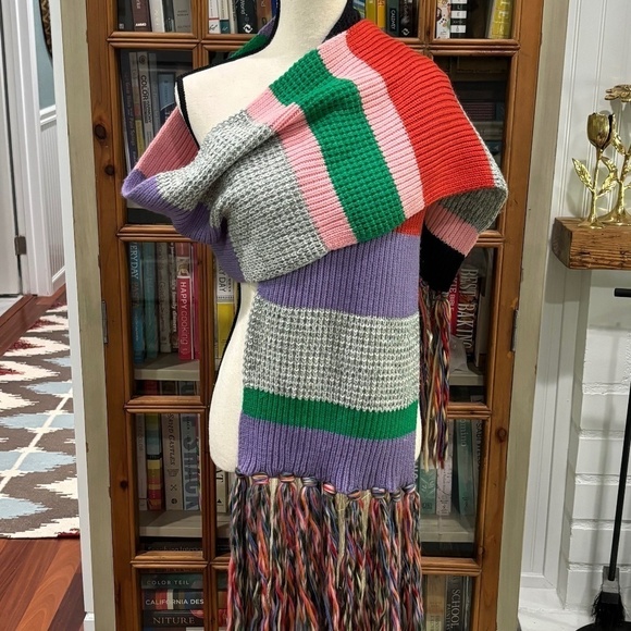 NWOT Anthropologie Pilcro Knit Fringe Stripe Scarf, 83" x 12" - Picture 6 of 7